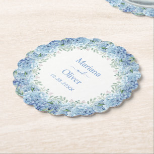Posavasos De Papel Boda floral de color de agua de hidráneas azules