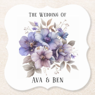 Posavasos De Papel Boda floral de color morado y azul