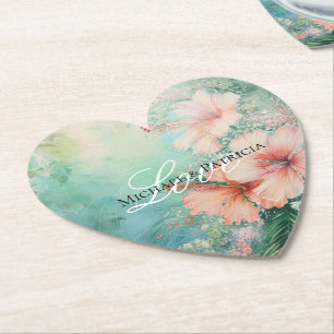 Posavasos De Papel Boda Floral de Hibiscus White Peach