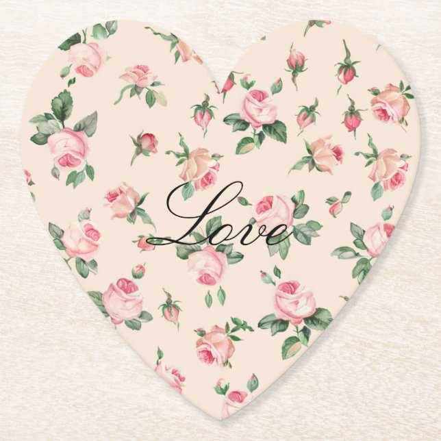 Posavasos De Papel Boda floral de rosas rosadas bonitos (Anverso)