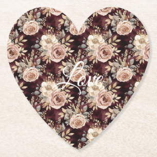 Posavasos De Papel Boda floral de Rubor rojo borgoña