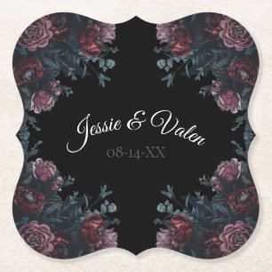 Posavasos De Papel Boda floral oscuro Gothic Black Elegant