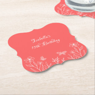 Posavasos De Papel Boda floral rosa coral romántico elegante