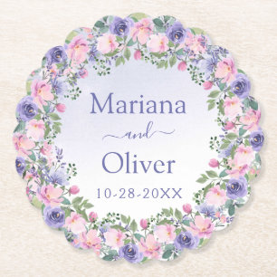 Posavasos De Papel Boda floral rosado morado