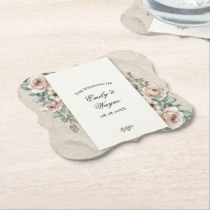 Posavasos De Papel Boda floral verde salvia arena blanco