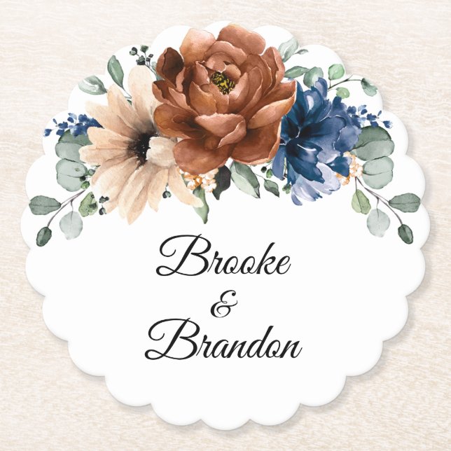 Posavasos De Papel Boda geométrico de Terracotta Navy Blue Greenery (Anverso)