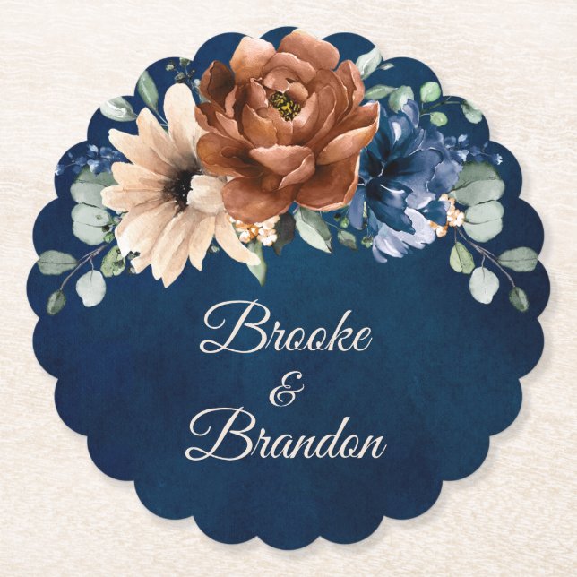 Posavasos De Papel Boda geométrico de Terracotta Navy Blue Greenery (Anverso)