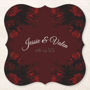 Posavasos De Papel Boda Gótica Elegante Floral Rojo Profundo