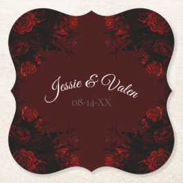 Posavasos De Papel Boda gótico elegante floral rojo profundo