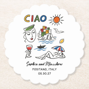 Posavasos De Papel Boda Italiana Dibujada a Mano Amalfi Costa Moderna