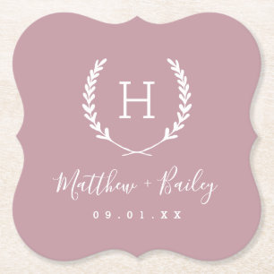 Posavasos De Papel Boda  Laurel Escudo Monograma   Mauve