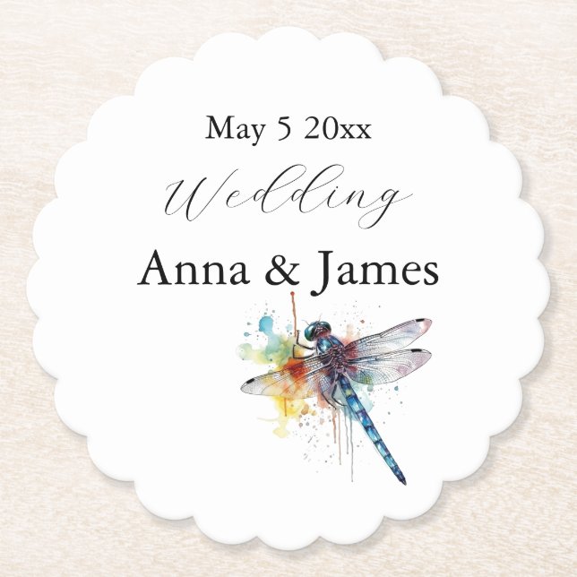 Posavasos De Papel Boda libélula, personalizada (Anverso)