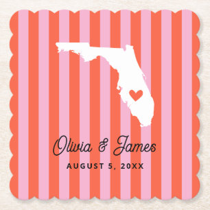Posavasos De Papel Boda moderna de rayas rojas y rosadas en Florida