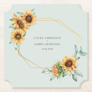 Posavasos De Papel Boda moderna geométrica floral de girasol