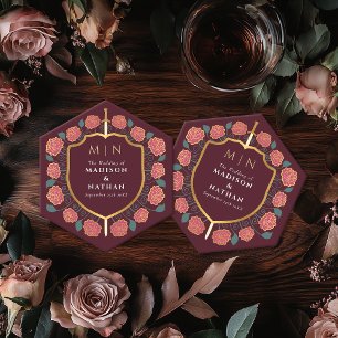 Posavasos De Papel Boda Monograma de Sword & Shield Fantasy Medieval