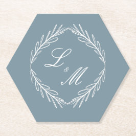 Posavasos De Papel Boda Monograma Script Branch Dusty Blue