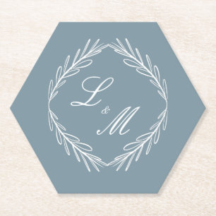 Posavasos De Papel Boda Monograma Script Branch Dusty Blue