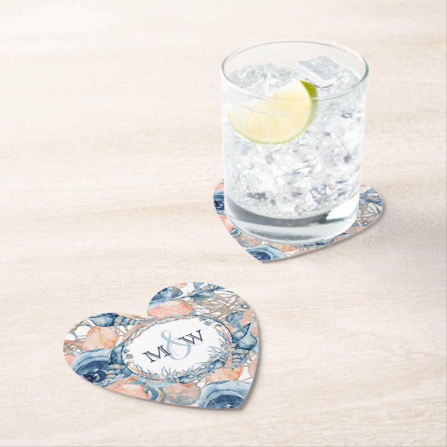 Posavasos De Papel Boda Náutica, concha y Rosas de playa, (In situ)