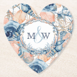 Posavasos De Papel Boda Náutica, concha y Rosas de playa,