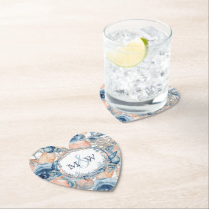 Posavasos De Papel Boda Náutica, concha y Rosas de playa,