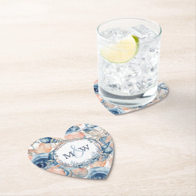 Posavasos De Papel Boda Náutica, concha y Rosas de playa, (In situ)