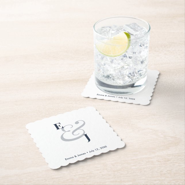 Posavasos De Papel Boda Navy Ampersand | Cóctel  (In situ)