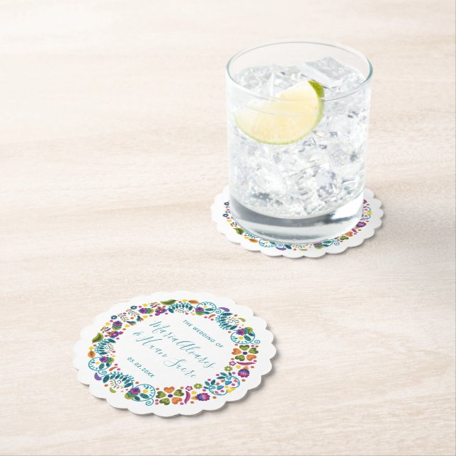 Posavasos De Papel Boda personalizado de estilo floral mexicano (In situ)