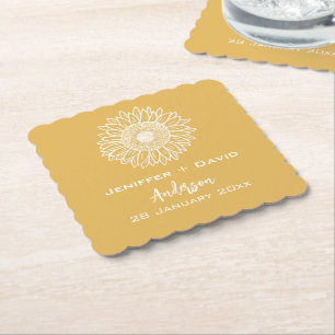 Posavasos De Papel Boda personalizado del esbozo de girasol amarillo