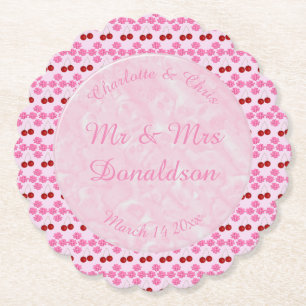 Posavasos De Papel Boda Primavera Rosa Flor de cerezo y cerezas