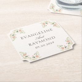 Posavasos De Papel Boda Rococó Floral Acuarela Elegante