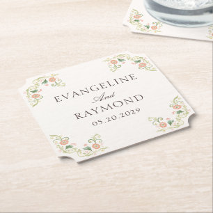 Posavasos De Papel Boda Rococó Floral Acuarela Elegante