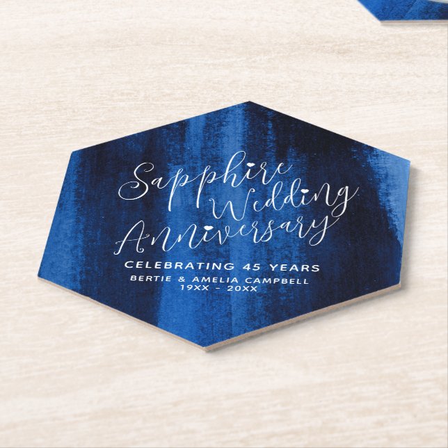 Posavasos De Papel Boda Sapphire aniversario arte azul moderno (En perspectiva)