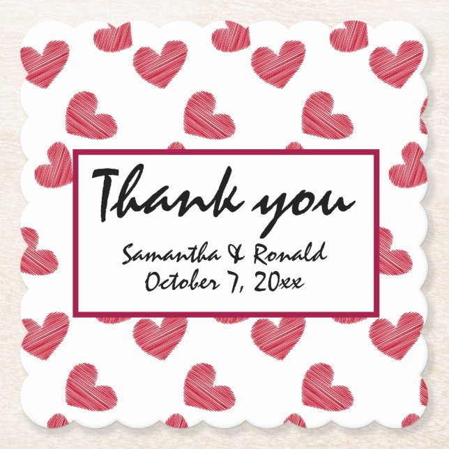 Posavasos De Papel Boda Sketchy Red Heart (Anverso)