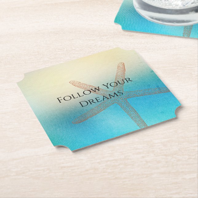 Posavasos De Papel Boda turquesa blanca Aqua Blue Starfish Beach (En perspectiva)