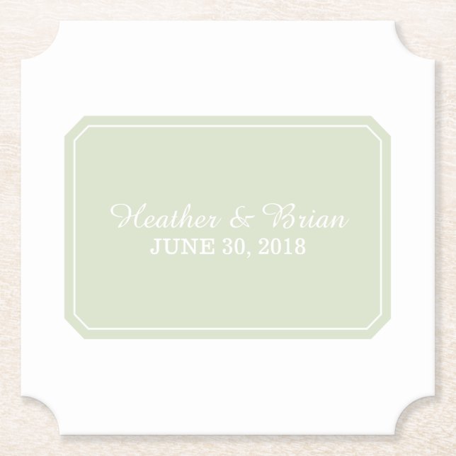 Posavasos De Papel Boda verde simple y elegante (Anverso)