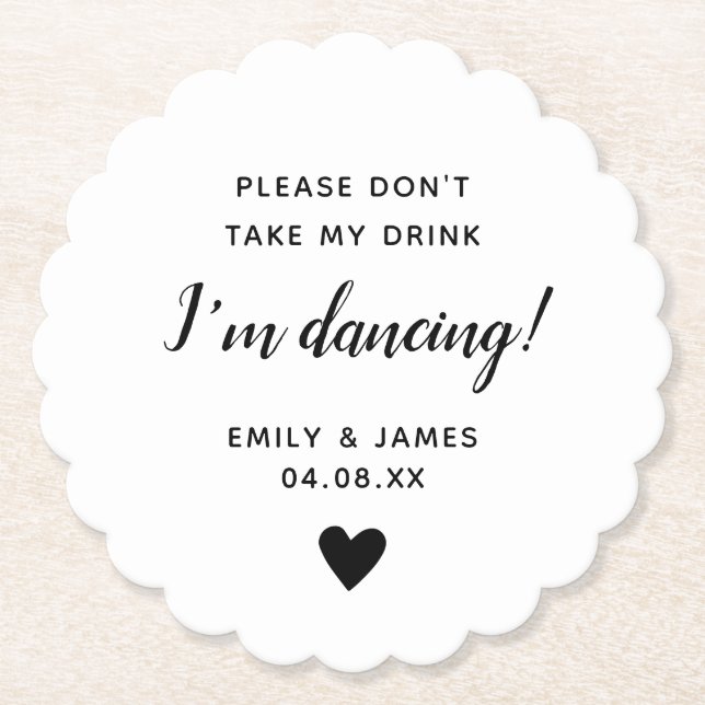 Posavasos De Papel Boda Vidrio Topper Script Love Heart Scallop (Anverso)