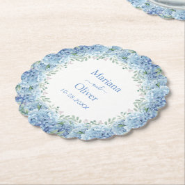 Posavasos De Papel Bodas Florales Acuarela Hortensias Azules
