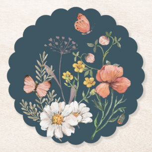 Posavasos De Papel Boho de flores silvestres botánicas