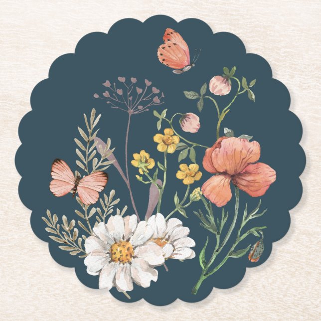 Posavasos De Papel Boho de flores silvestres botánicas (Anverso)