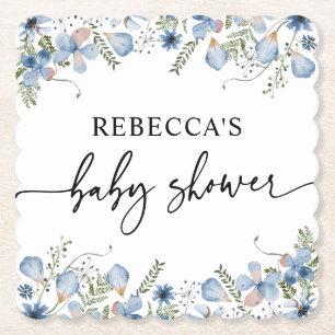 Posavasos De Papel Boho Dusty Blue Wildflowers Baby Shower