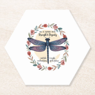 Posavasos De Papel Boho Floral Dragonfly Está Vestida Con Fuerza