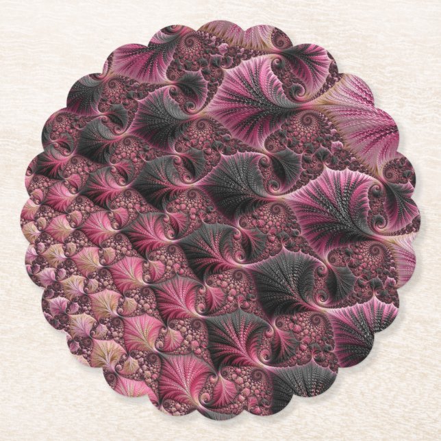 Posavasos De Papel Boho Funky Ecléctico Rosa Negro Resumen Fractal (Anverso)