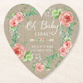 Posavasos De Papel Boho Oh Baby Girl Shower Rosa Rosa Rústica Madera