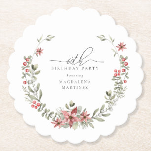 Posavasos De Papel Boho Winter Greenery Red Floral 60 cumpleaños