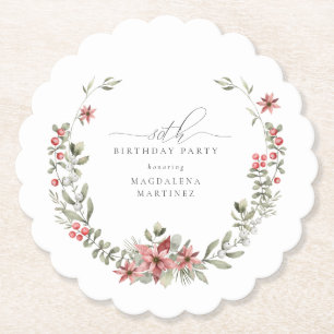 Posavasos De Papel Boho Winter Greenery Red Floral 80 cumpleaños