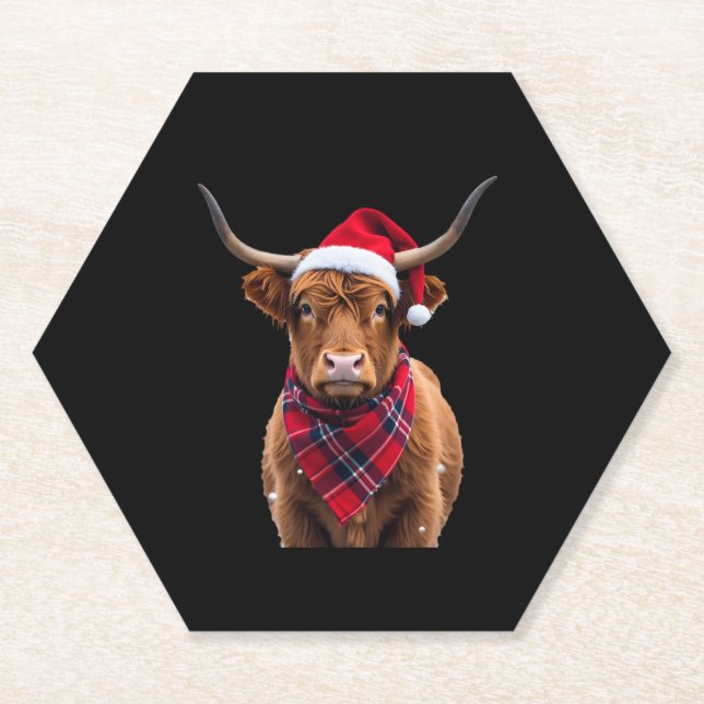 Posavasos De Papel Boho Xmas Christmas Highland Cow T-Shirt (Anverso)