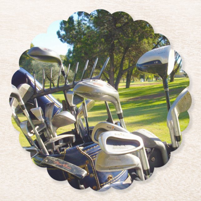 Posavasos De Papel Bolsa Llena De Clubes De Golf, Astillas De Fiesta  (Anverso)