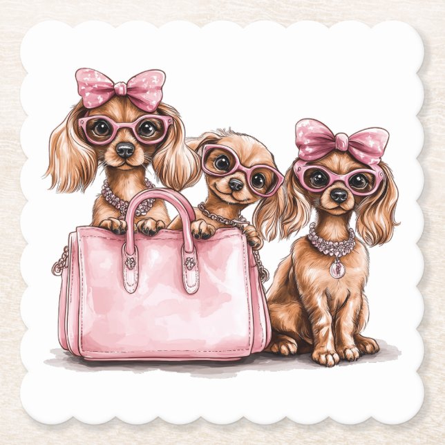 Posavasos De Papel Bolsa rosa de los perros Dachshund (Anverso)