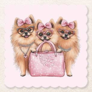 Posavasos De Papel Bolsa rosa de Perros Pomeranos de moda