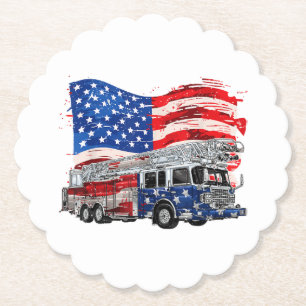 Posavasos De Papel Bombero de Camión de Fuego Retro Fireman Bandera d